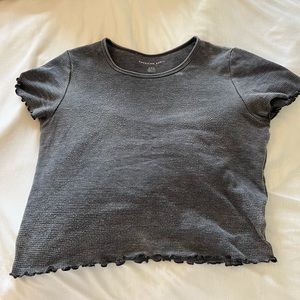 American eagle grey cropped shirt with ruffles